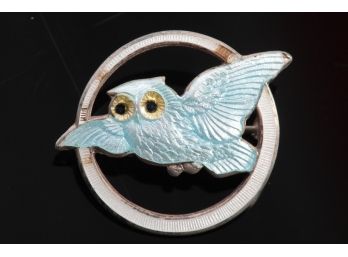Sterling Silver Vintage Enamel Owl Pin