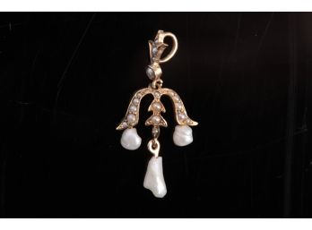 Antique Victorian 14k And Pearl Pendant