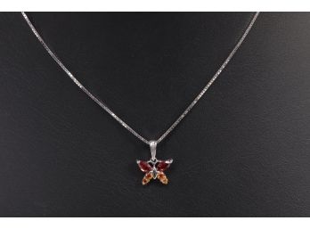 14k White Gold Ladies Butterfly Necklace