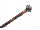 Late 1800 Early 1900 Denmark Silver Alloy Fish Head Walking Stick With Sterling Intial Band
