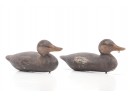 2 Early Matching Wood Duck Decoys With Glass Eyes & Lead Weighting.