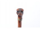 Late 1800 Early 1900 Walking Stick With Hand Carved Dog Heat & Brass Collar Head