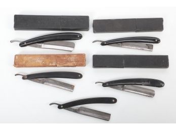 Grouping 5 Early 1900 Straight Razors With Black Handles