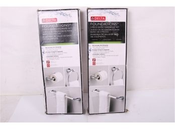 2 Delta Foundations 3-Piece Bath Hardware Set Includes Towel Bar, Ring & Tissue Holder