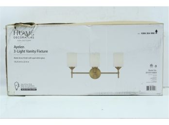 Home Decorators Ayelen 3-Light Matte Brass Vanity Light With Opal White Glass