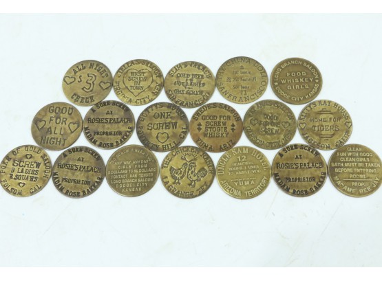 Group Of 18 Brass Brothel Tokens