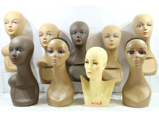Group Of 9 Mannequin Heads Hard Plastic