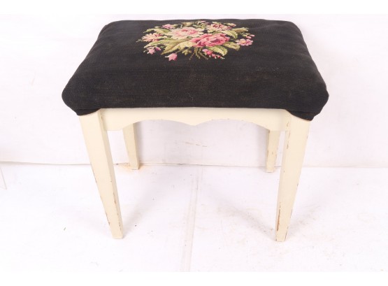 Vintage Stool With Hand Crocheted Top
