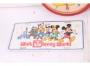 Group Of Vintage Mickey Mouse Items Includes Clock, License Plate, Tray & Stick