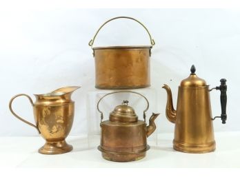 Group Of Vintage Copperware Includes 2 Coffee Pot, Pitcher And Pot