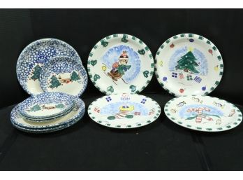 Group Of Vintage Folk Craft Cabin In The Snow Plates