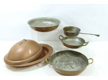 Group Of Vintage Copperware Includes Covered Dish And Pots