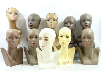 Group Of 10 Mannequin Heads Hard Plastic