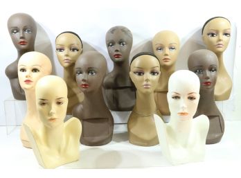 Group Of 11 Mannequin Heads Hard Plastic