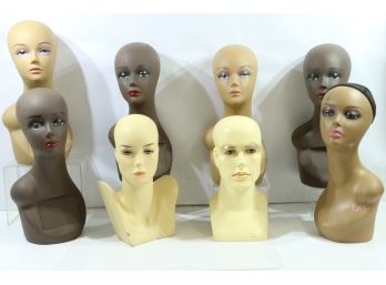 Group Of 8 Mannequin Heads Hard Plastic