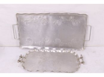Pair Of Vintage Farber & Shelvin Hand Wrought Aluminum Trays