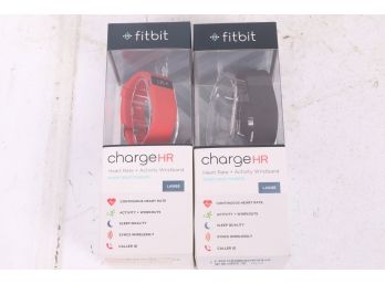 Pair Of Fitbit Charge HR Heart Rate Fitness Activity Sleep Tracker Wristband Red & Black NEW