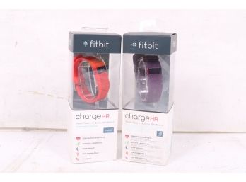 Pair Of Fitbit Charge HR Heart Rate Fitness Activity Sleep Tracker Wristband Red & Purple New