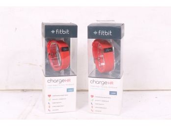 Pair Of Red Fitbit Charge HR Heart Rate Fitness Activity Sleep Tracker Wristband New