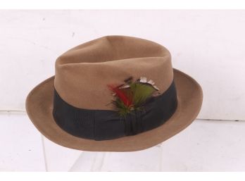 Vintage STETSON Men's Temple Felt Fedora Hat With Feather Trim Size 6 7/8