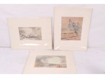 Group Of 3 Lithographs By Artists Constible-Brighton Beach, Turner-Landscape & Homer-Wreck Of The Iron Cross