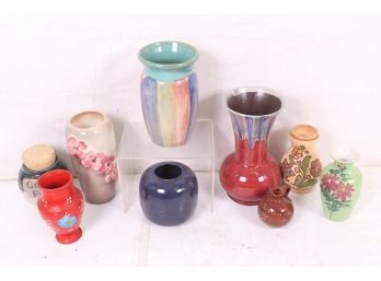 Group Of Vintage Vases Some Marked On Bottom Drip Pottery Etc