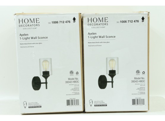 Home Decorators Collection Ayelen 1-Light Matte Black Clear Glass Sconce