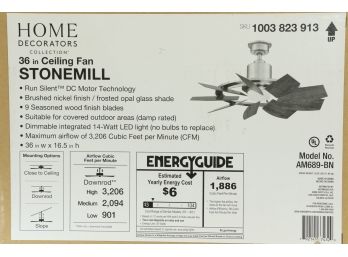 Home Decorators Stonemill 36 In. LED Outdoor Brushed Nickel Ceiling Fan W Light