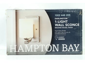 Hampton Bay 1-Light Brushed Nickel Wall Sconce With Frosted Opal Glass Shade