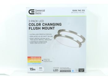 Commercial Electric 15 In. Brushed Nickel Low Profile LED Flush Mount 2-Pack