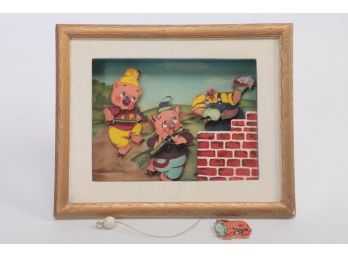 1960-70's Three Little Pigs Automated Shadow Box Diorama