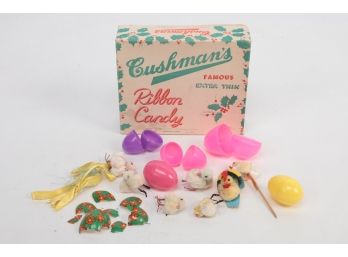 Small Lot Easter Toys/Decorations In Cushman's Ribbon Candy Box