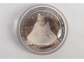 Early 1900 Glass Paperweight With Baby Picture