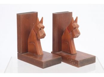 Pair 1920-30's Wood Bookends Scotty Dogs With Glass Eyes