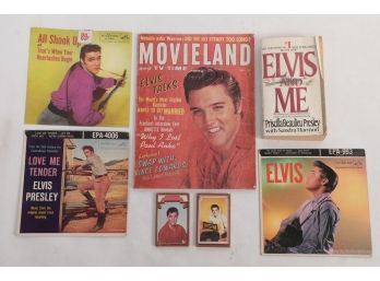 Elvis, Elvis, Elvis - Book, Magazine 3 45rpm Record Covers (only) & 2 Pocket Mirrors