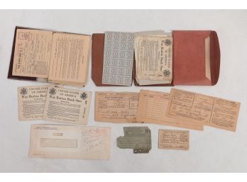 Grouping WWII Ration Stamps, Books, And Wallets