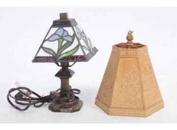 Contempory Small 'Beadroom' Lamp Along With 1940-50's Plastic Shade With Similated Lithophane Effect