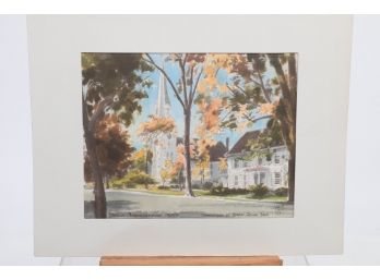 Signed Watercolor Berlin (CT) Congregational Church Commissioned By Berlin Savings Bank