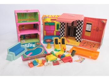 1960's Girl's Play Sets Including Barbie Family House, Little Kiddles Play House & Misc. Furniture