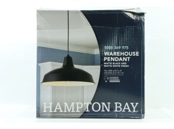 Hampton Bay 1-Light Metal Shade Black Warehouse Pendant Hanging Light