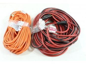 Pair Of 100 Foot Extension Cords Husky 14 Gauge & HDX 100 Ft. 16/3 Indoor/Outdoor