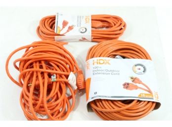 Group Of 3 Orange 16 Gauge Extension Cords 25' 50' & 100'