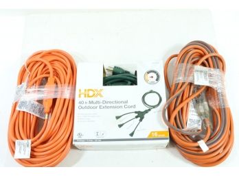 Group Of 3 Extension Cords Includes 100' HDX Orange, 40' Multi Directional Green & Ridgid 50' Contractor