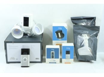 Group Of 7 Ring Camera Items Includes Security Light, Doorbells ,spotlight Cam And Mounts