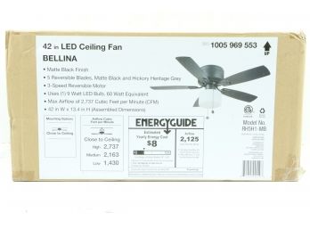 Bellina 42' LED Indoor Matte Black Ceiling Fan W/Light Kit New