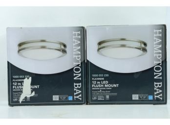 2 HAMPTON BAY Flaxmere 14' Brushed Nickel Dimmable LED Flush Mount Ceiling Light