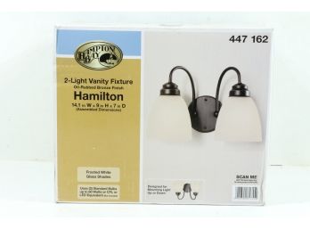 Hampton Bay Hamilton 2-Light Oil R. Bronze Vanity Light W/ Frosted Glass Shades