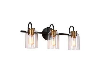 Black Gold 3-Light Bathroom Vanity Light Modern Wall Sconce With Clear Glass