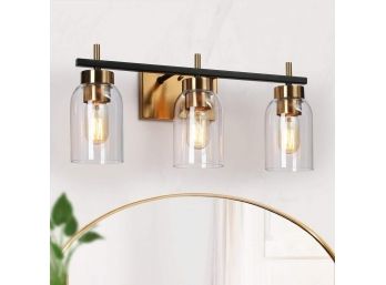 ZEVNI 20 In Cylinder Clear Glass Modern 3-Light Brass Gold Bathroom Vanity Light