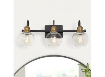 LNC 22 In. 3-Light Modern Aged Brass And Black Bathroom Vanity Light (A03812)